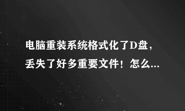 电脑重装系统格式化了D盘，丢失了好多重要文件！怎么找回？ 求easy recover破解版！！！