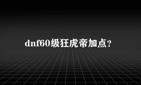 dnf60级狂虎帝加点？