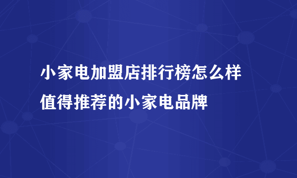 小家电加盟店排行榜怎么样 值得推荐的小家电品牌