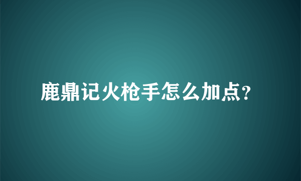 鹿鼎记火枪手怎么加点？