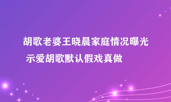 胡歌老婆王晓晨家庭情况曝光 示爱胡歌默认假戏真做