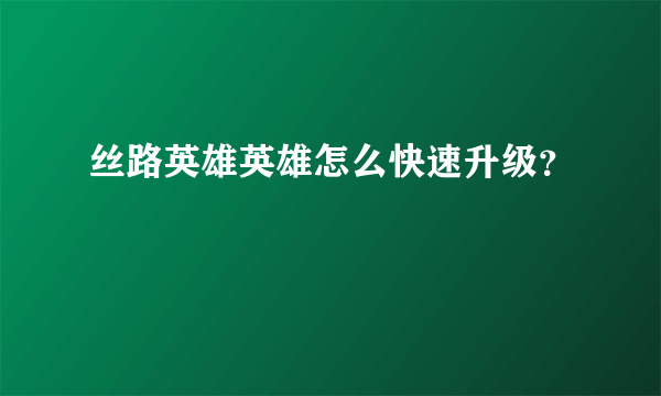 丝路英雄英雄怎么快速升级？