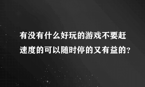 有没有什么好玩的游戏不要赶速度的可以随时停的又有益的？