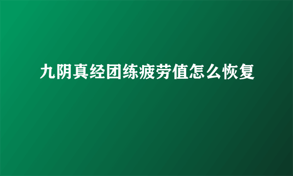 九阴真经团练疲劳值怎么恢复