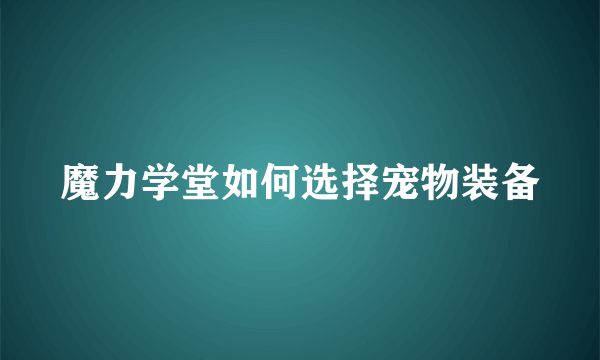 魔力学堂如何选择宠物装备