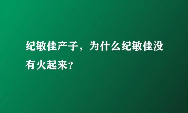 纪敏佳产子，为什么纪敏佳没有火起来？