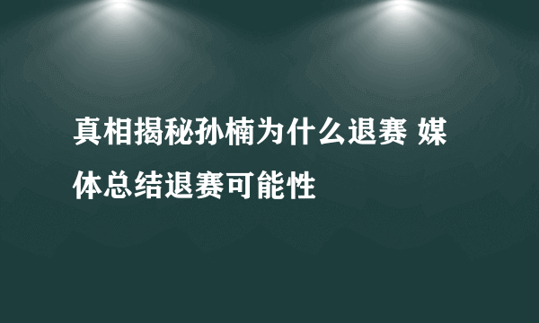 真相揭秘孙楠为什么退赛 媒体总结退赛可能性