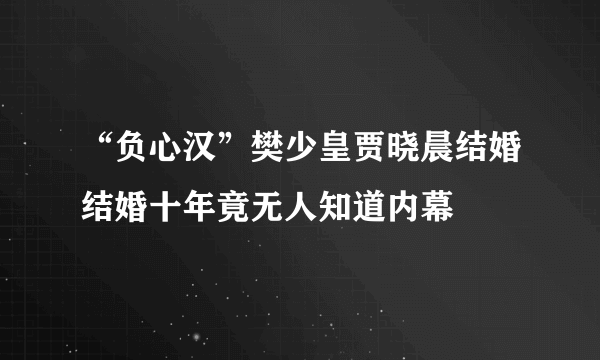 “负心汉”樊少皇贾晓晨结婚结婚十年竟无人知道内幕