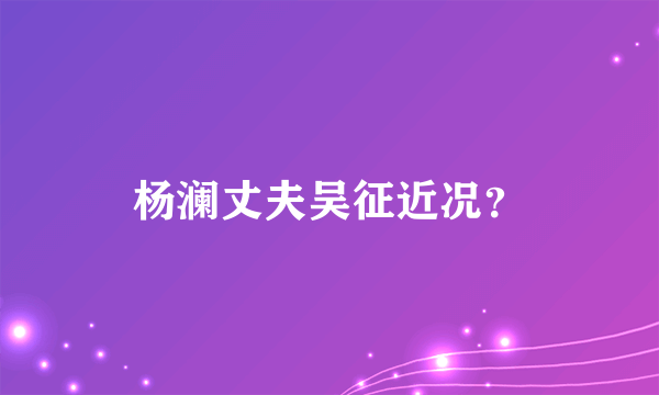 杨澜丈夫吴征近况？