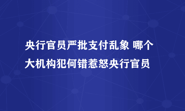 央行官员严批支付乱象 哪个大机构犯何错惹怒央行官员