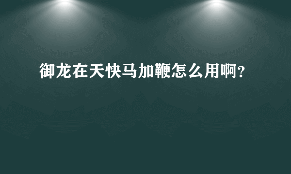 御龙在天快马加鞭怎么用啊？