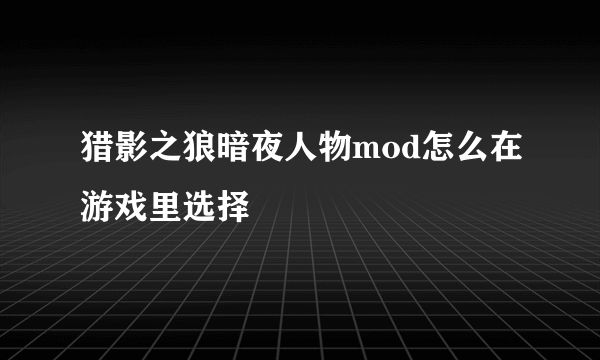 猎影之狼暗夜人物mod怎么在游戏里选择