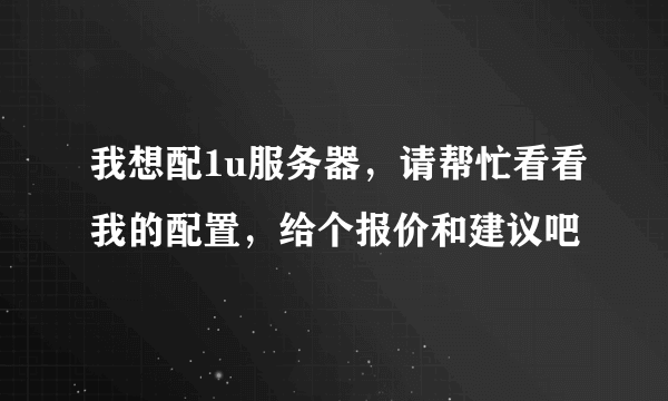 我想配1u服务器，请帮忙看看我的配置，给个报价和建议吧