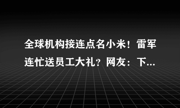 全球机构接连点名小米！雷军连忙送员工大礼？网友：下次是啥时候