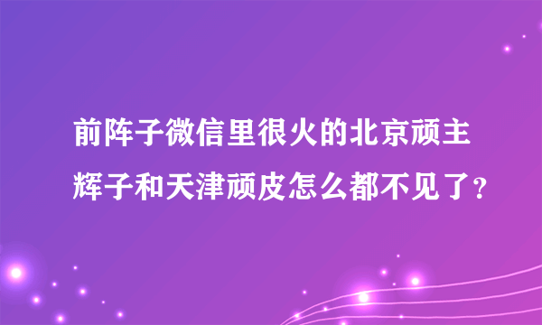 前阵子微信里很火的北京顽主辉子和天津顽皮怎么都不见了？