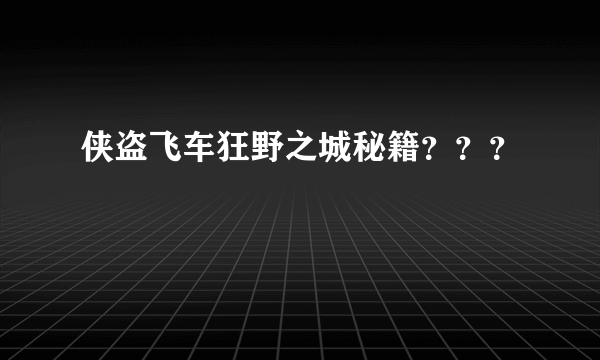 侠盗飞车狂野之城秘籍？？？