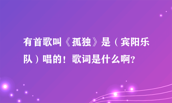 有首歌叫《孤独》是（宾阳乐队）唱的！歌词是什么啊？