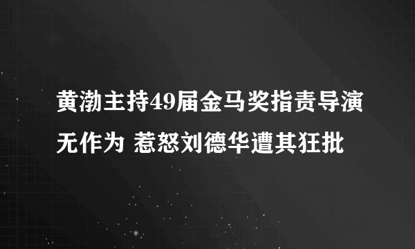 黄渤主持49届金马奖指责导演无作为 惹怒刘德华遭其狂批