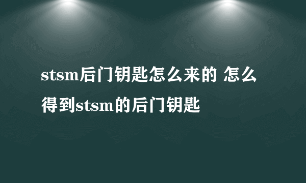 stsm后门钥匙怎么来的 怎么得到stsm的后门钥匙