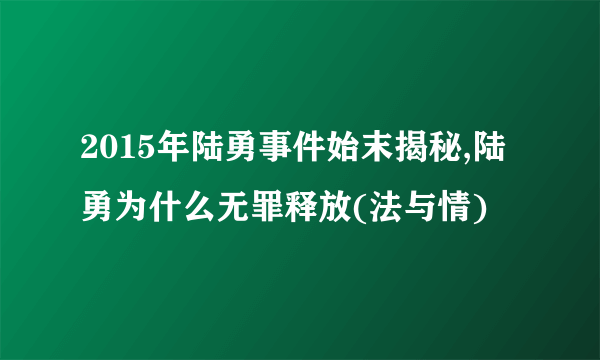 2015年陆勇事件始末揭秘,陆勇为什么无罪释放(法与情)