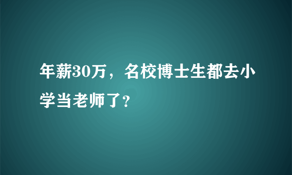 年薪30万，名校博士生都去小学当老师了？