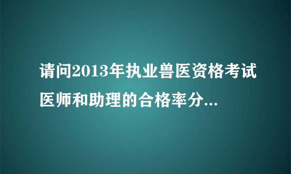 请问2013年执业兽医资格考试医师和助理的合格率分别是多少?