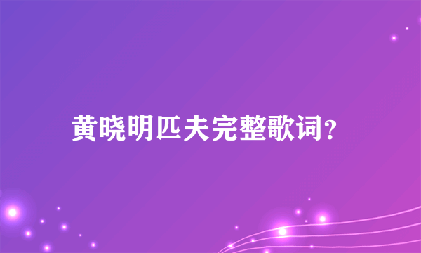 黄晓明匹夫完整歌词？