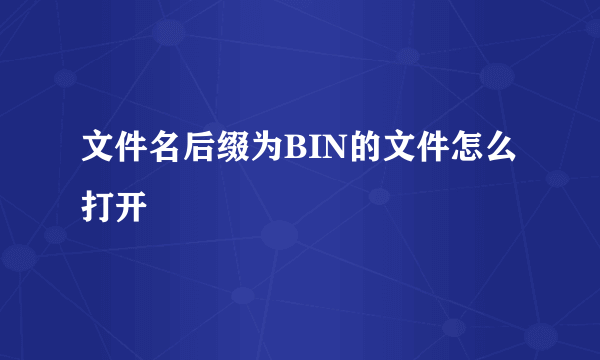 文件名后缀为BIN的文件怎么打开