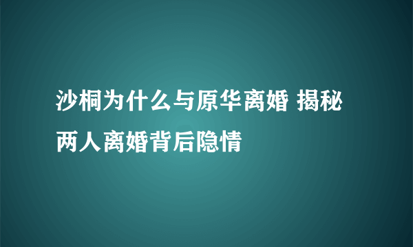 沙桐为什么与原华离婚 揭秘两人离婚背后隐情