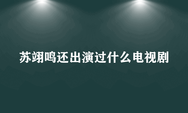 苏翊鸣还出演过什么电视剧