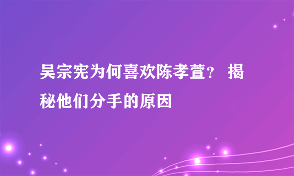 吴宗宪为何喜欢陈孝萱？ 揭秘他们分手的原因