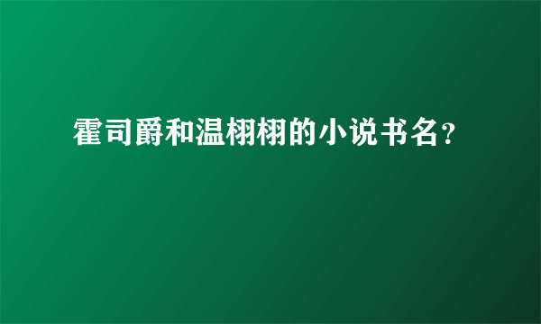 霍司爵和温栩栩的小说书名？