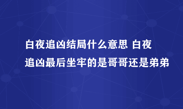 白夜追凶结局什么意思 白夜追凶最后坐牢的是哥哥还是弟弟