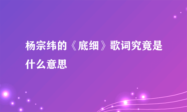 杨宗纬的《底细》歌词究竟是什么意思