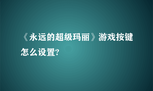 《永远的超级玛丽》游戏按键怎么设置?