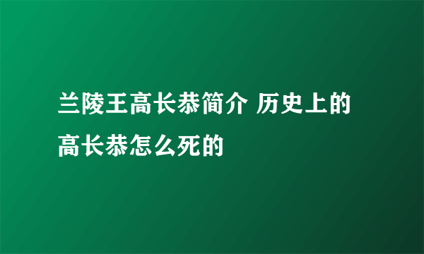 兰陵王高长恭简介 历史上的高长恭怎么死的