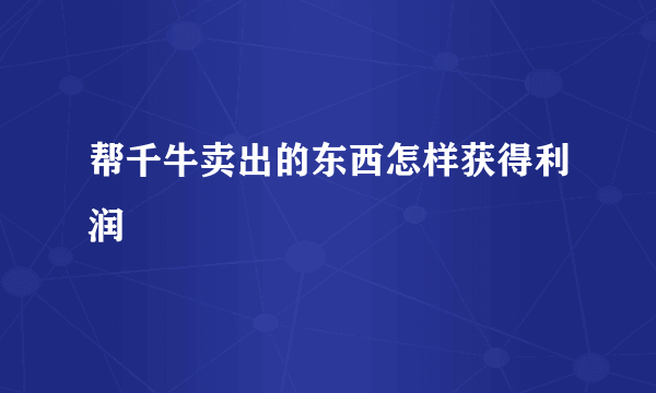 帮千牛卖出的东西怎样获得利润