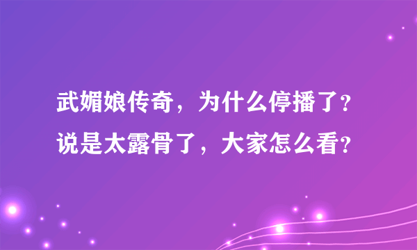 武媚娘传奇，为什么停播了？说是太露骨了，大家怎么看？