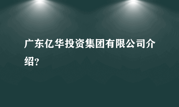 广东亿华投资集团有限公司介绍？