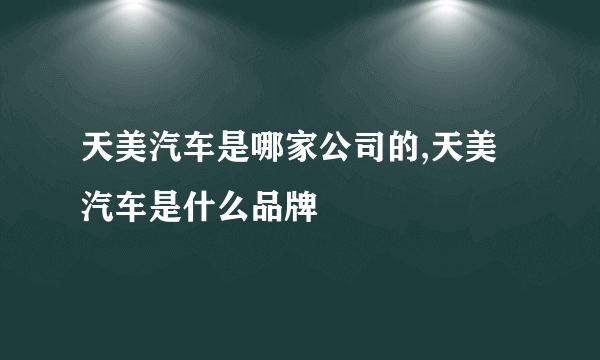 天美汽车是哪家公司的,天美汽车是什么品牌