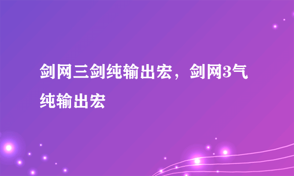 剑网三剑纯输出宏，剑网3气纯输出宏