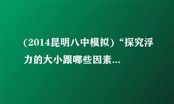 (2014昆明八中模拟)“探究浮力的大小跟哪些因素有关”实验的部分操作、装置静止时测力计指针的位置如图所示。(1)乙图中测力计的示数为______N。由甲、乙、丙所示实验可得出的结论是：在液体密度相同时，物体所受浮力的大小跟______有关；(2)由丙、丁所示实验得出的结论是：______；(3)由图中提供的数据，可以求出盐水的密度为______kg/m3。