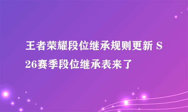 王者荣耀段位继承规则更新 S26赛季段位继承表来了