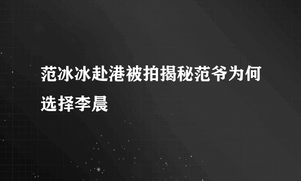 范冰冰赴港被拍揭秘范爷为何选择李晨