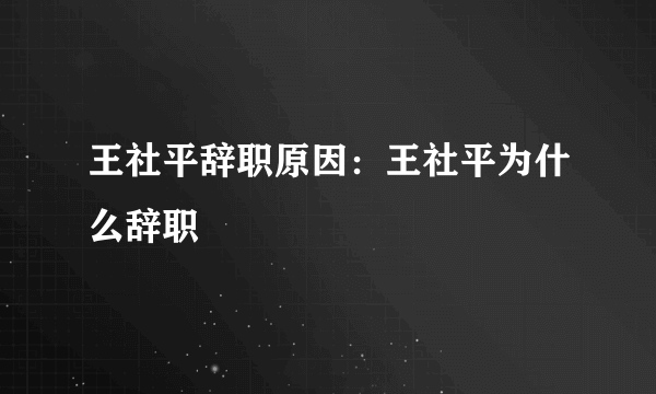 王社平辞职原因：王社平为什么辞职