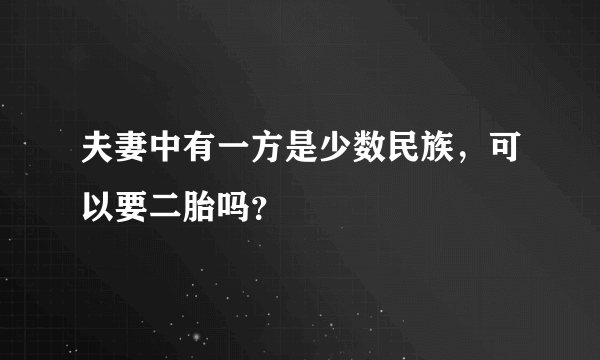 夫妻中有一方是少数民族，可以要二胎吗？