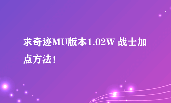 求奇迹MU版本1.02W 战士加点方法！