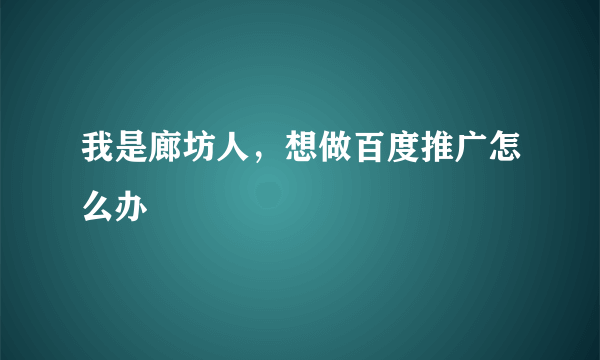 我是廊坊人，想做百度推广怎么办