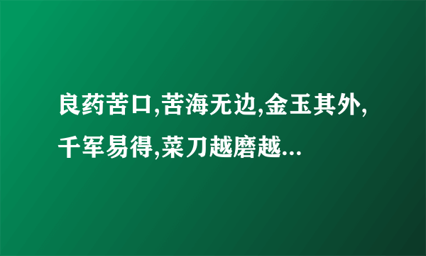 良药苦口,苦海无边,金玉其外,千军易得,菜刀越磨越快,良言一句三冬暖对什么?