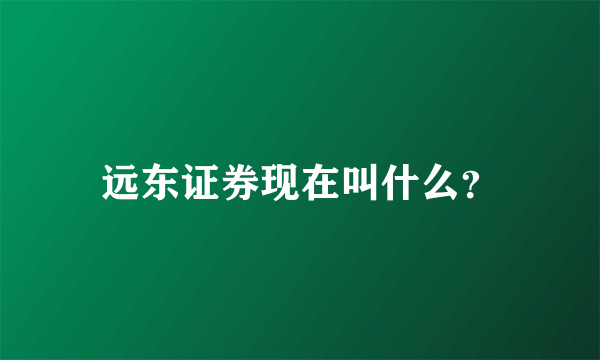 远东证券现在叫什么？